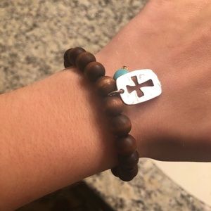 Wooden bead cross bracelet
